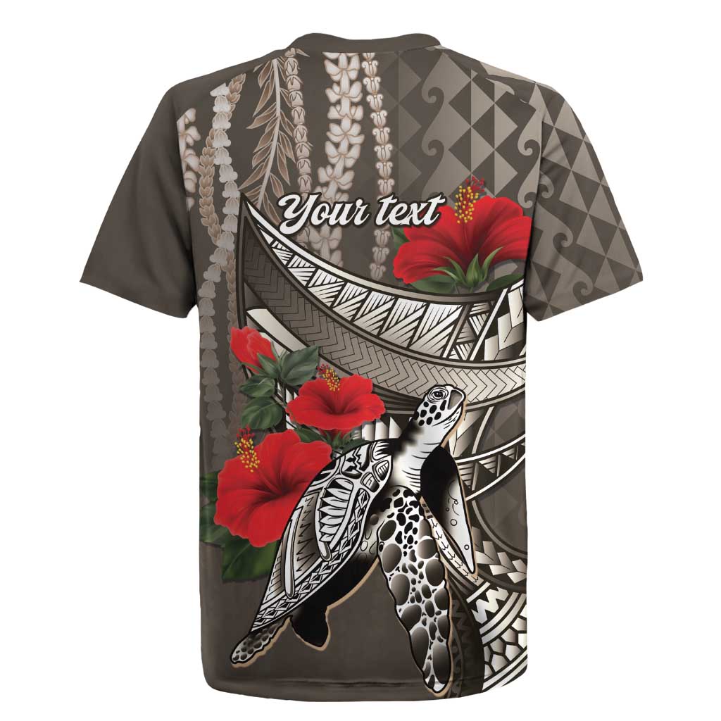 Hawaiian Honu Personalized Rugby Jersey Mocha Mousse Hibiscus Tribal Hook Pattern LT9 - Polynesian Pride