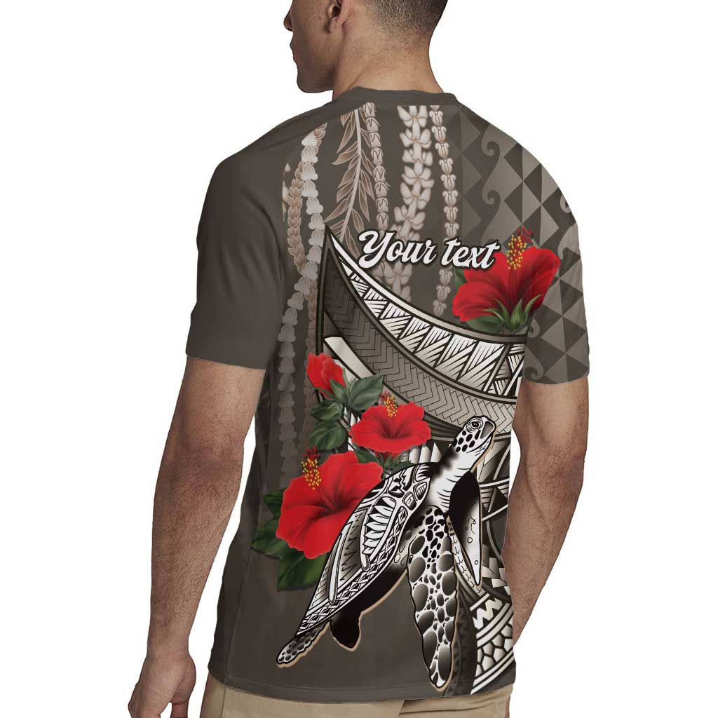 Hawaiian Honu Personalized Rugby Jersey Mocha Mousse Hibiscus Tribal Hook Pattern LT9 - Polynesian Pride