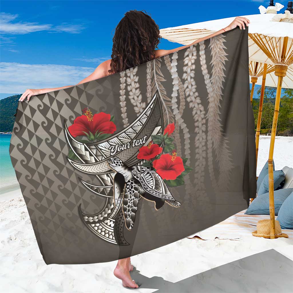 Hawaiian Honu Personalized Sarong Mocha Mousse Hibiscus Tribal Hook Pattern LT9 One Size 44 x 66 inches Mocha - Polynesian Pride