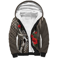 Hawaiian Honu Personalized Sherpa Hoodie Mocha Mousse Hibiscus Tribal Hook Pattern