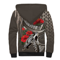 Hawaiian Honu Personalized Sherpa Hoodie Mocha Mousse Hibiscus Tribal Hook Pattern