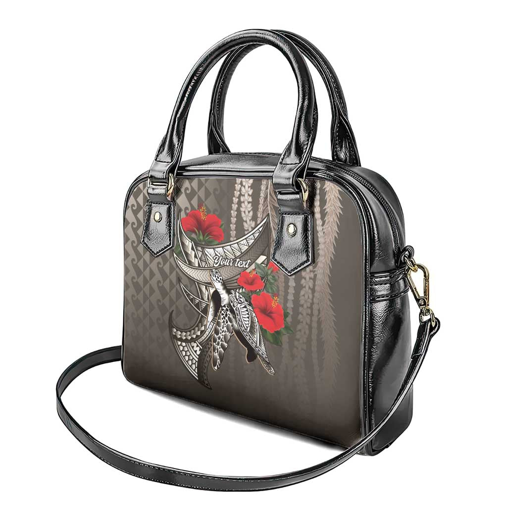 Hawaiian Honu Personalized Shoulder Handbag Mocha Mousse Hibiscus Tribal Hook Pattern LT9 - Polynesian Pride