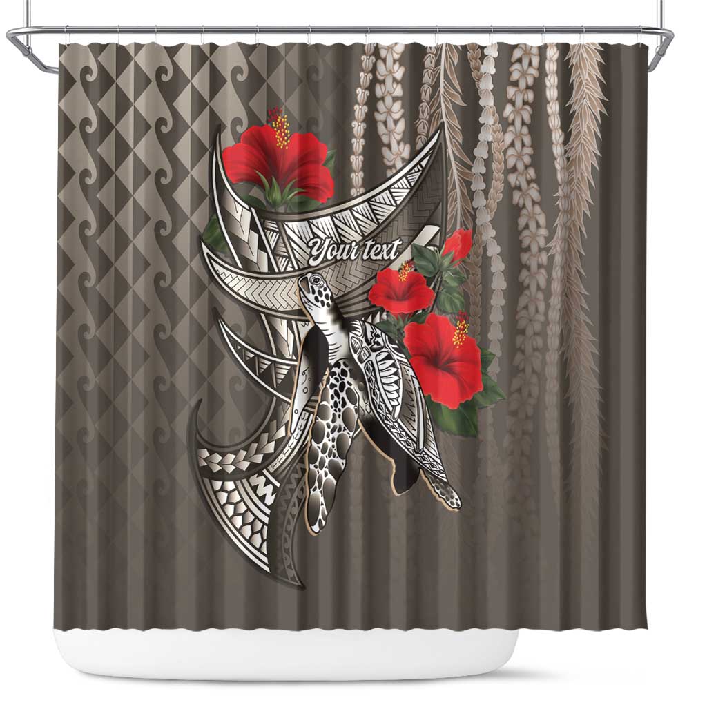 Hawaiian Honu Personalized Shower Curtain Mocha Mousse Hibiscus Tribal Hook Pattern LT9 Mocha - Polynesian Pride