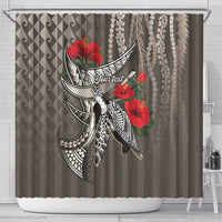 Hawaiian Honu Personalized Shower Curtain Mocha Mousse Hibiscus Tribal Hook Pattern LT9 - Polynesian Pride