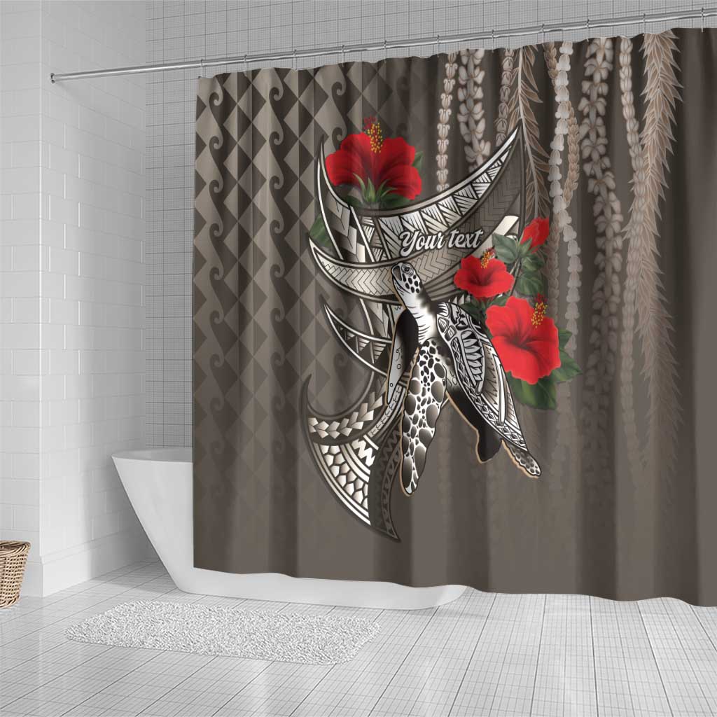 Hawaiian Honu Personalized Shower Curtain Mocha Mousse Hibiscus Tribal Hook Pattern LT9 - Polynesian Pride