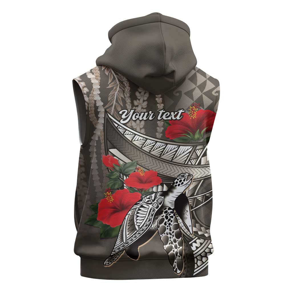 Hawaiian Honu Personalized Sleeveless Zip Hoodie Mocha Mousse Hibiscus Tribal Hook Pattern LT9 - Polynesian Pride