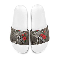 Hawaiian Honu Personalized Slide Sandals Mocha Mousse Hibiscus Tribal Hook Pattern LT9 Mocha - Polynesian Pride