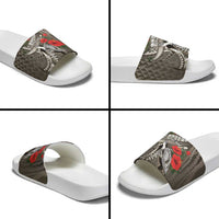 Hawaiian Honu Personalized Slide Sandals Mocha Mousse Hibiscus Tribal Hook Pattern LT9 - Polynesian Pride