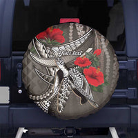 Hawaiian Honu Personalized Spare Tire Cover Mocha Mousse Hibiscus Tribal Hook Pattern LT9 No hole Mocha - Polynesian Pride