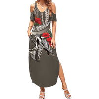 Hawaiian Honu Personalized Summer Maxi Dress Mocha Mousse Hibiscus Tribal Hook Pattern LT9 Women Mocha - Polynesian Pride