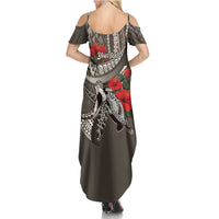 Hawaiian Honu Personalized Summer Maxi Dress Mocha Mousse Hibiscus Tribal Hook Pattern LT9 - Polynesian Pride