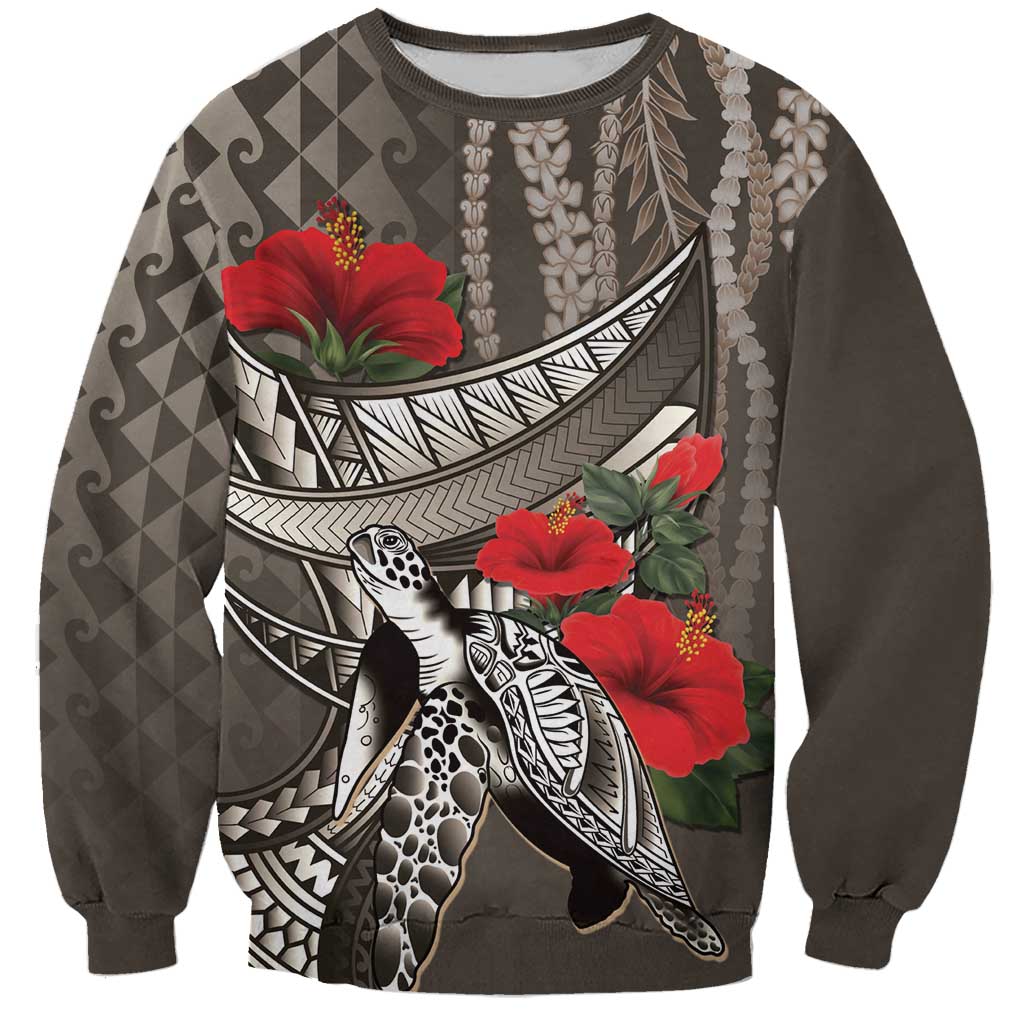 Hawaiian Honu Personalized Sweatshirt Mocha Mousse Hibiscus Tribal Hook Pattern LT9 Unisex Mocha - Polynesian Pride