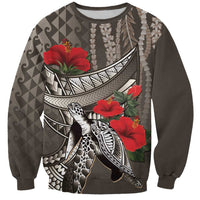 Hawaiian Honu Personalized Sweatshirt Mocha Mousse Hibiscus Tribal Hook Pattern LT9 Unisex Mocha - Polynesian Pride