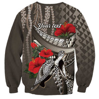 Hawaiian Honu Personalized Sweatshirt Mocha Mousse Hibiscus Tribal Hook Pattern LT9 - Polynesian Pride