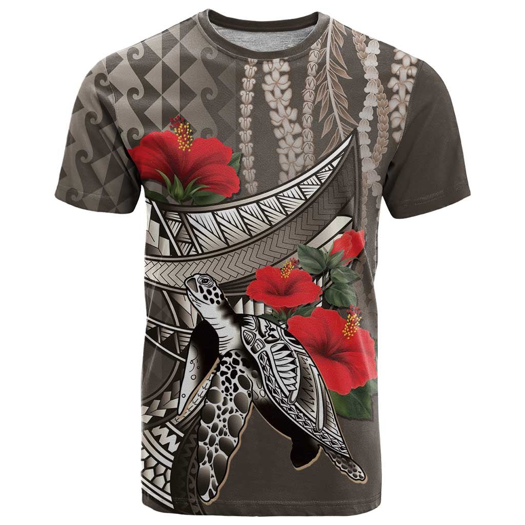 Hawaiian Honu Personalized T Shirt Mocha Mousse Hibiscus Tribal Hook Pattern LT9 Mocha - Polynesian Pride