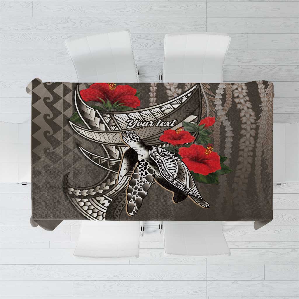 Hawaiian Honu Personalized Tablecloth Mocha Mousse Hibiscus Tribal Hook Pattern LT9 Mocha - Polynesian Pride