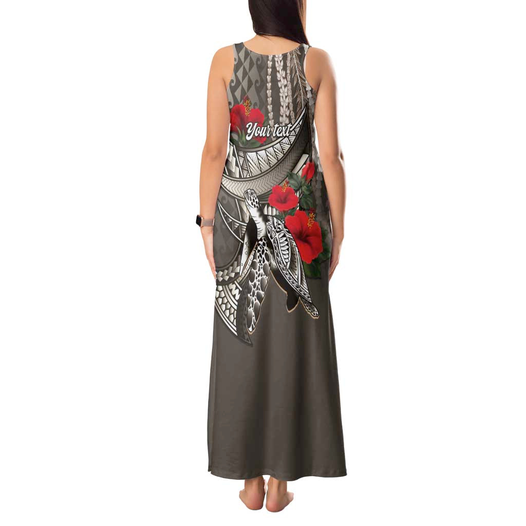 Hawaiian Honu Personalized Tank Maxi Dress Mocha Mousse Hibiscus Tribal Hook Pattern LT9 - Polynesian Pride