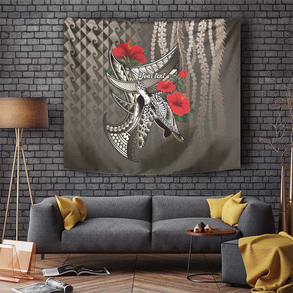Hawaiian Honu Personalized Tapestry Mocha Mousse Hibiscus Tribal Hook Pattern LT9 Mocha - Polynesian Pride