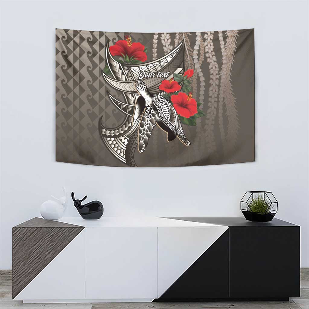 Hawaiian Honu Personalized Tapestry Mocha Mousse Hibiscus Tribal Hook Pattern LT9 - Polynesian Pride