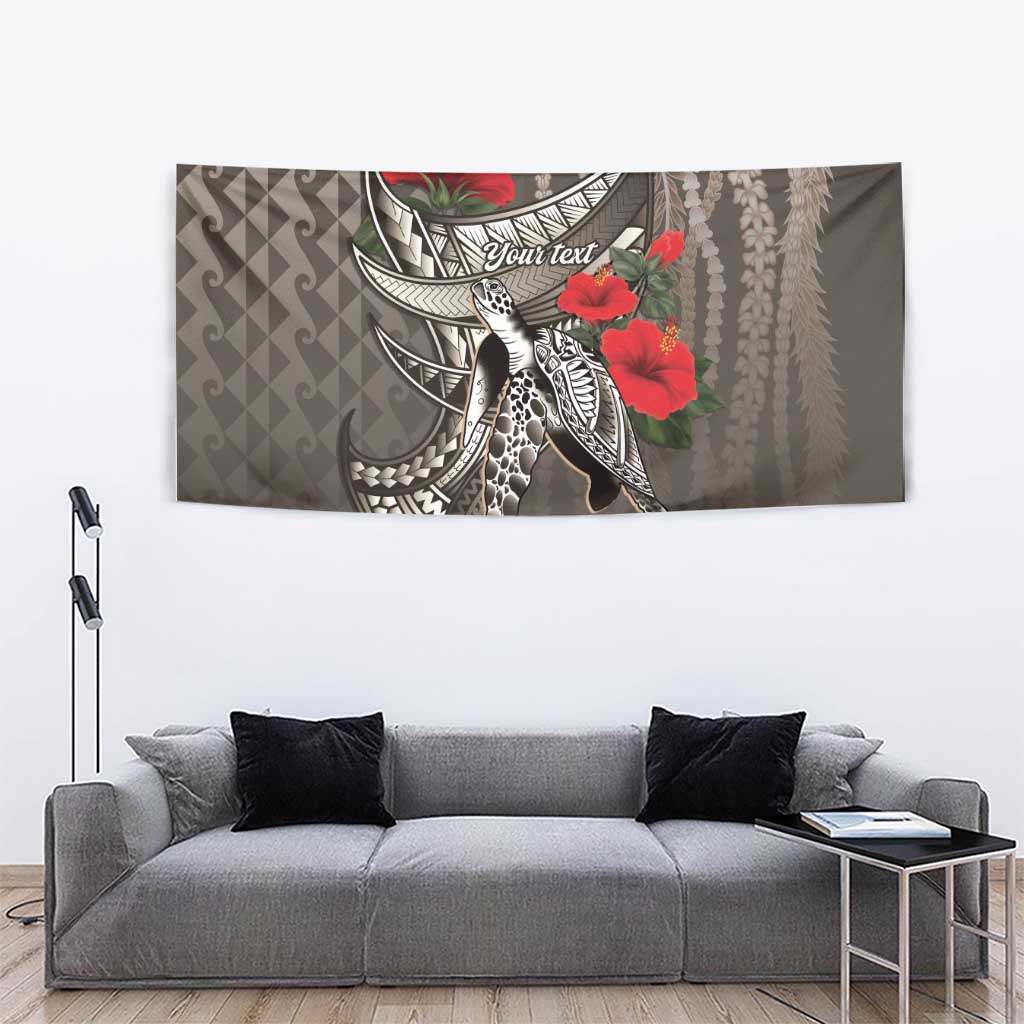 Hawaiian Honu Personalized Tapestry Mocha Mousse Hibiscus Tribal Hook Pattern LT9 - Polynesian Pride