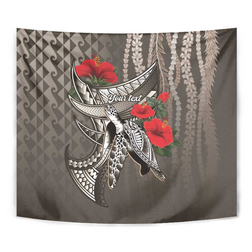 Hawaiian Honu Personalized Tapestry Mocha Mousse Hibiscus Tribal Hook Pattern LT9 - Polynesian Pride