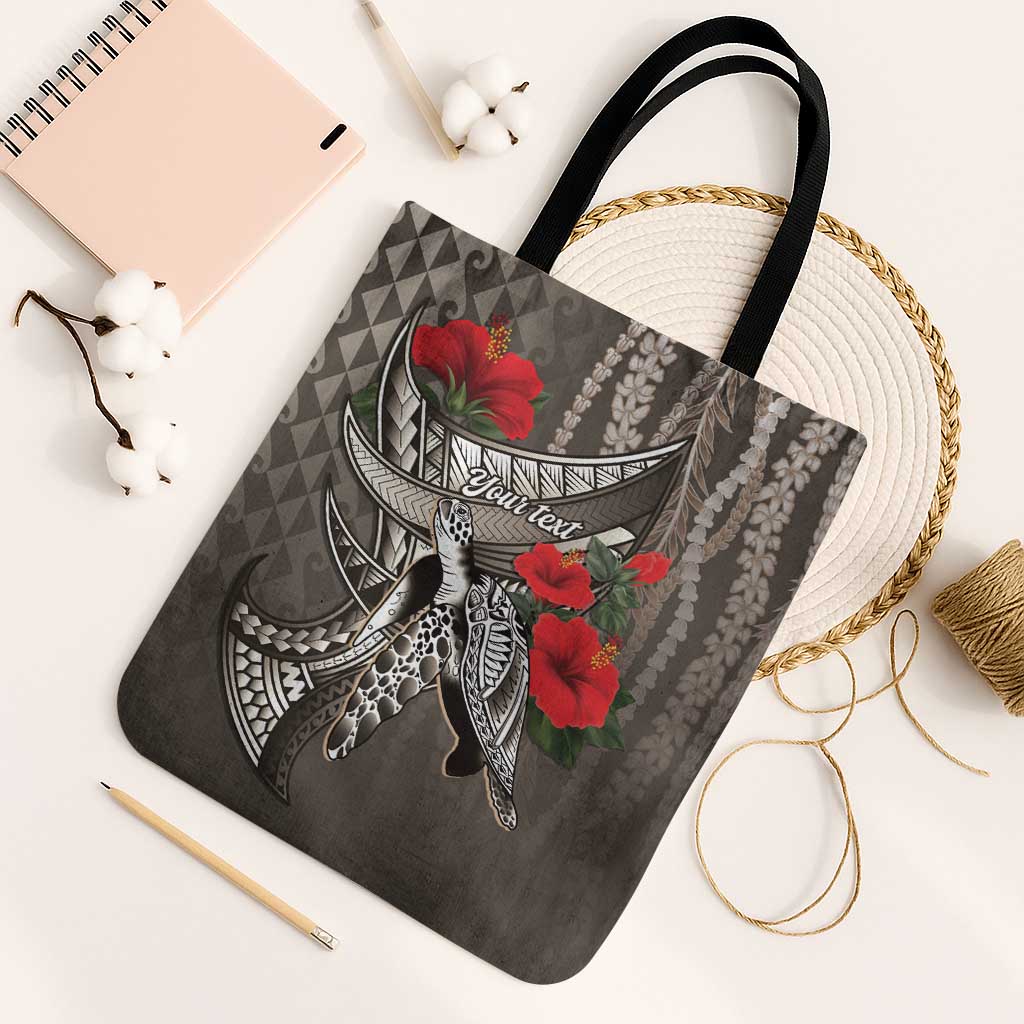 Hawaiian Honu Personalized Tote Bag Mocha Mousse Hibiscus Tribal Hook Pattern LT9 Black Strap One Size Mocha - Polynesian Pride