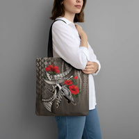 Hawaiian Honu Personalized Tote Bag Mocha Mousse Hibiscus Tribal Hook Pattern LT9 - Polynesian Pride