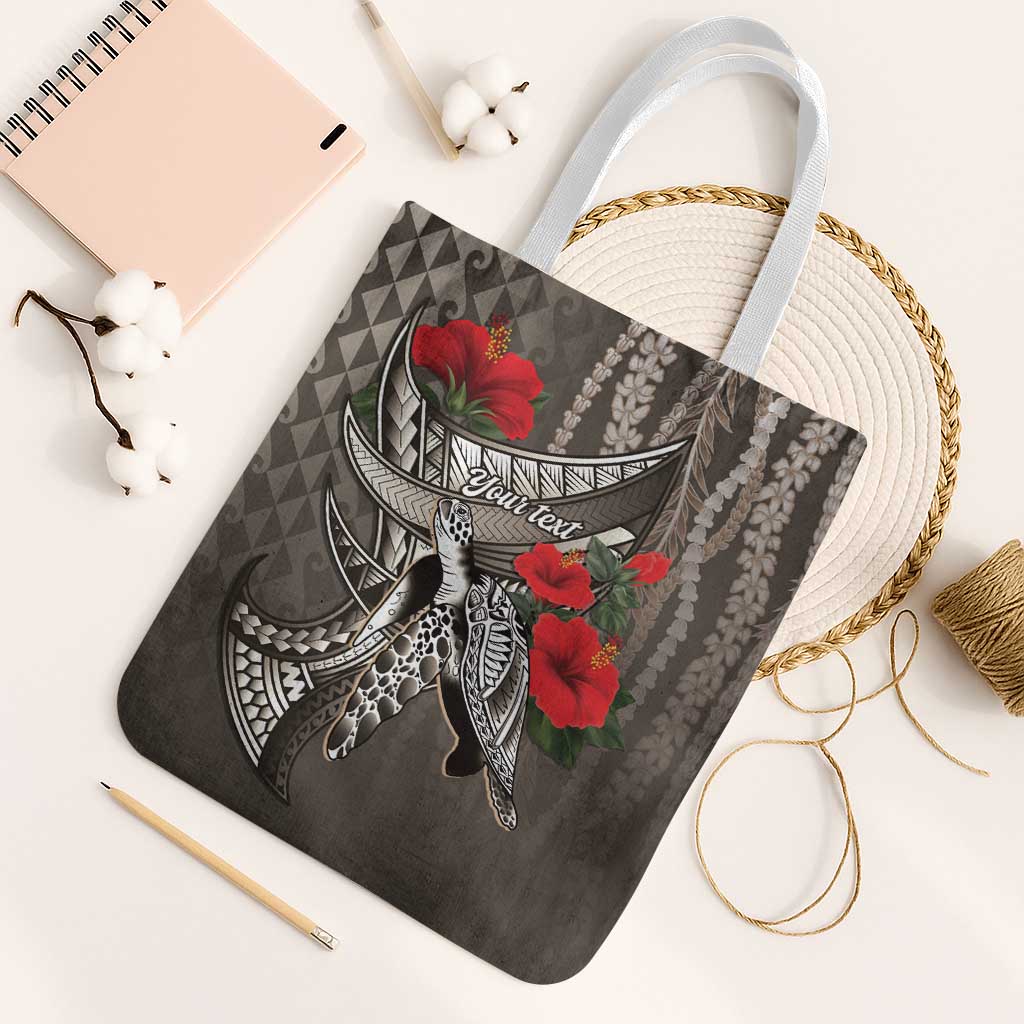 Hawaiian Honu Personalized Tote Bag Mocha Mousse Hibiscus Tribal Hook Pattern LT9 White Strap One Size Mocha - Polynesian Pride