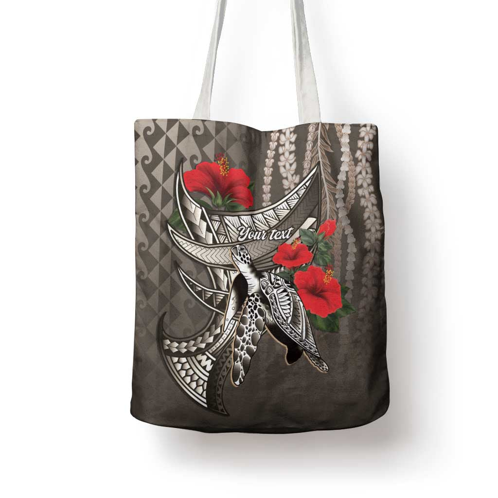 Hawaiian Honu Personalized Tote Bag Mocha Mousse Hibiscus Tribal Hook Pattern LT9 - Polynesian Pride