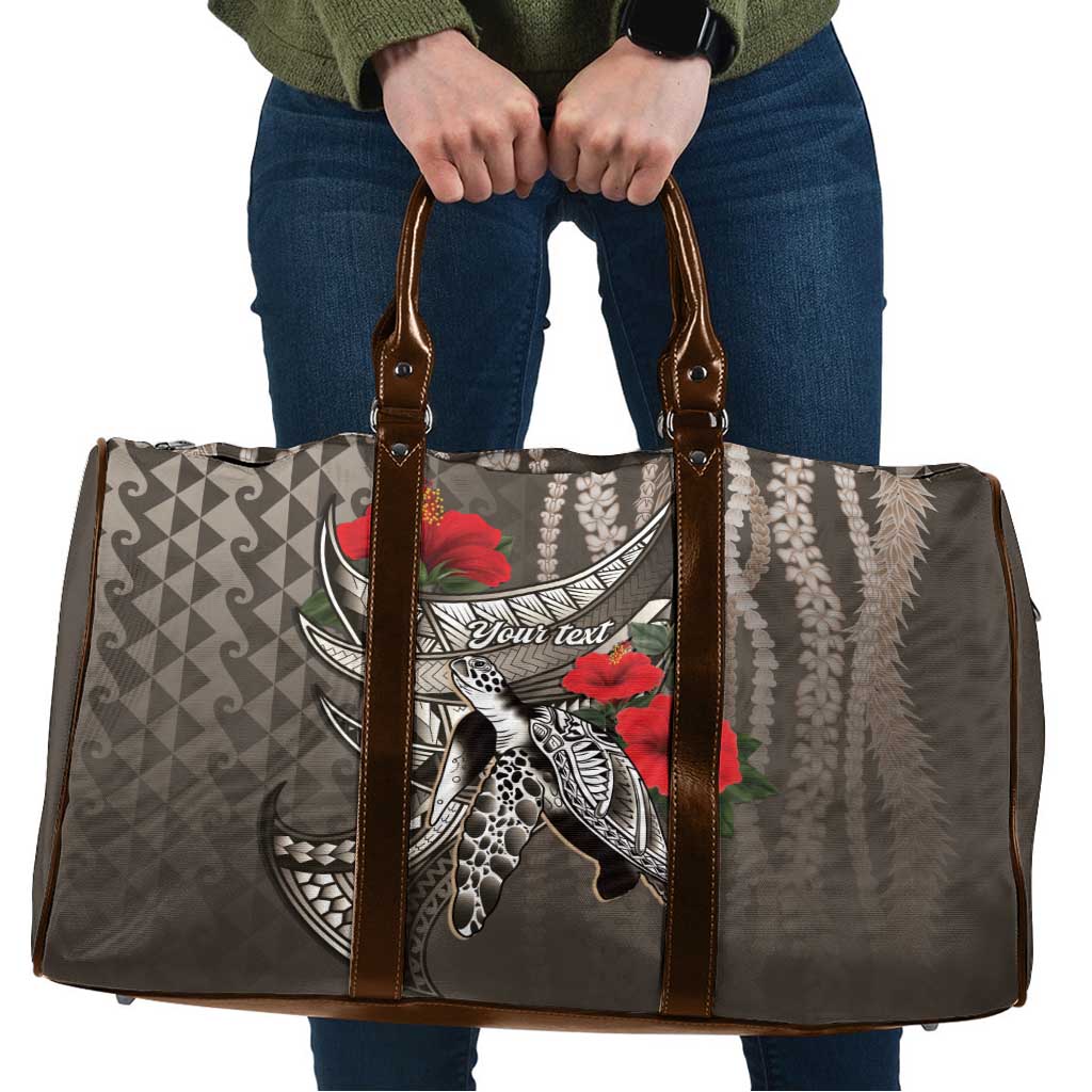 Hawaiian Honu Personalized Travel Bag Mocha Mousse Hibiscus Tribal Hook Pattern LT9 Mocha - Polynesian Pride