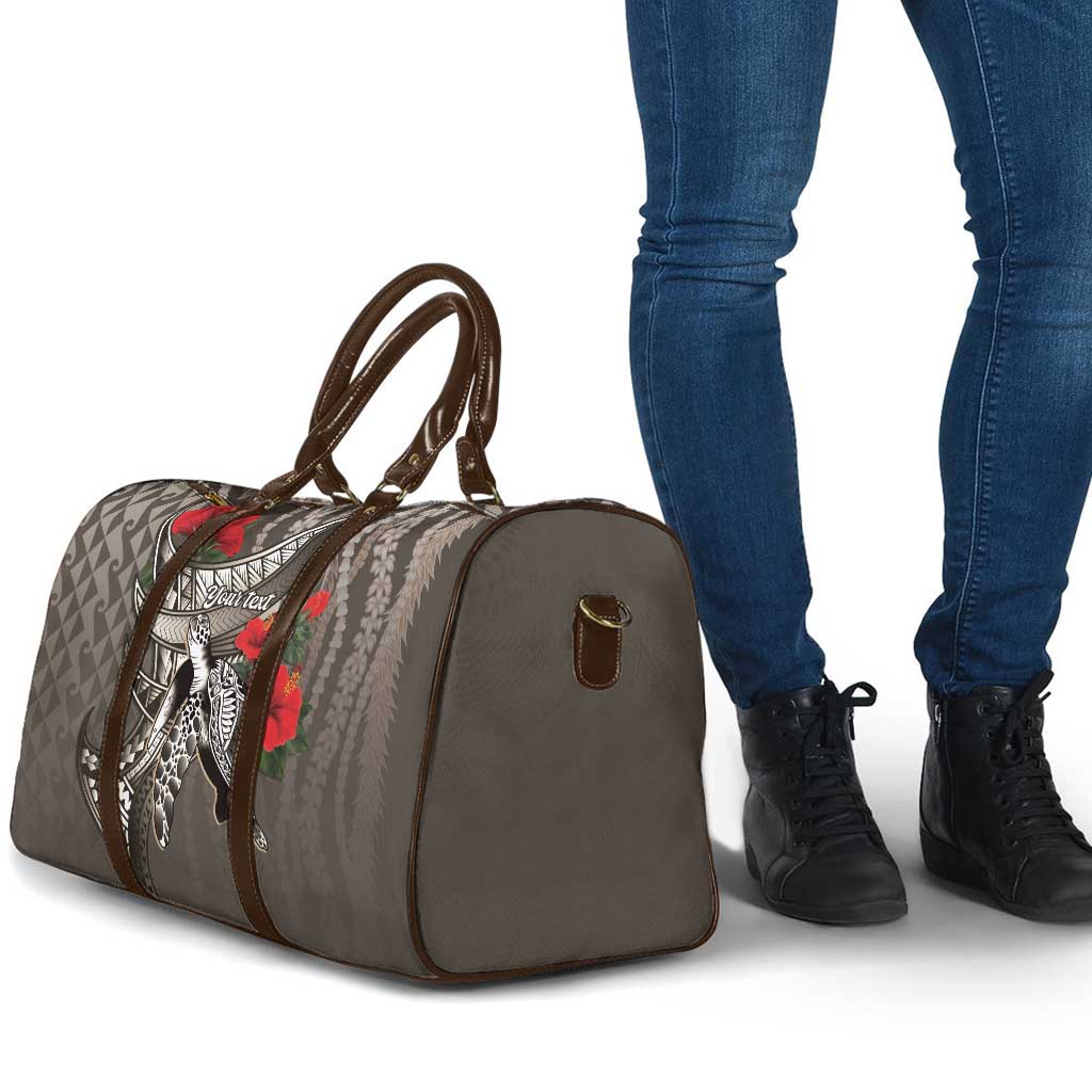 Hawaiian Honu Personalized Travel Bag Mocha Mousse Hibiscus Tribal Hook Pattern LT9 - Polynesian Pride