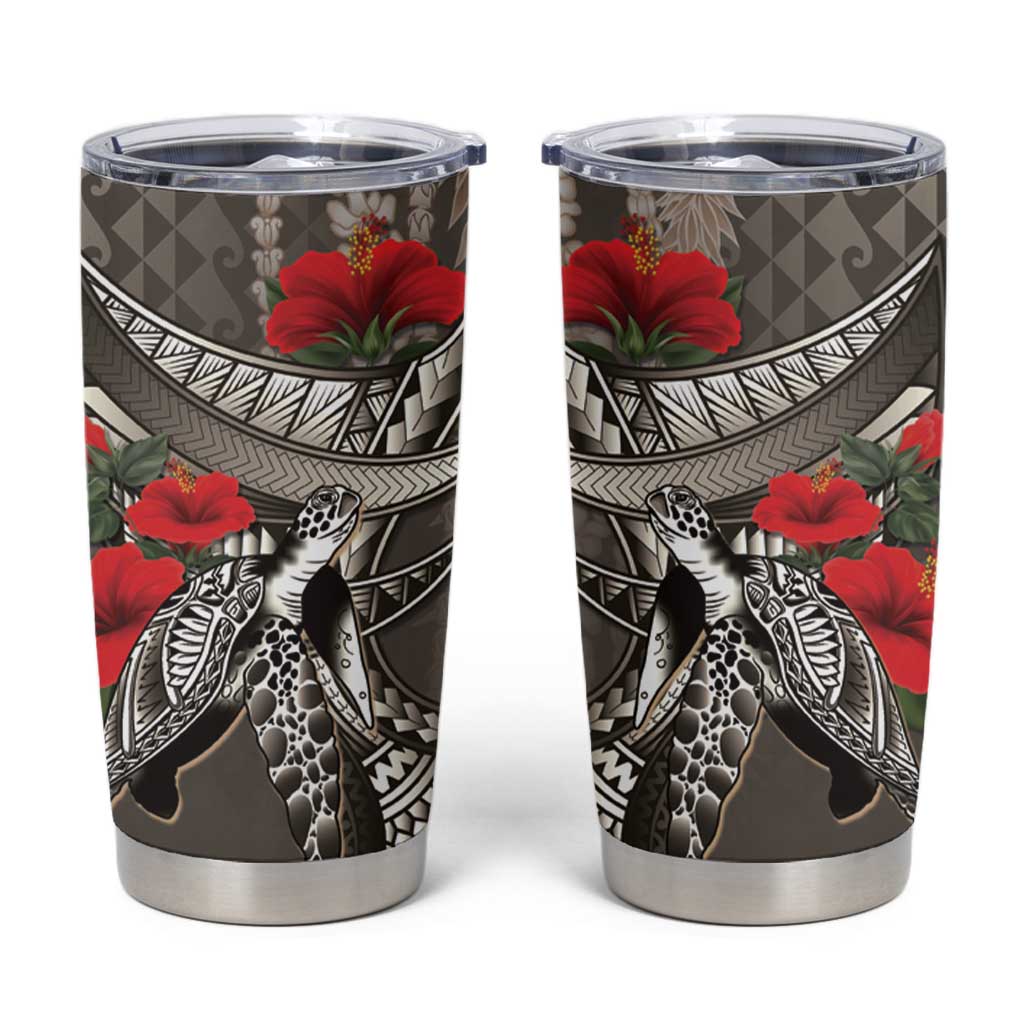 Hawaiian Honu Personalized Tumbler Cup Mocha Mousse Hibiscus Tribal Hook Pattern LT9 Mocha - Polynesian Pride