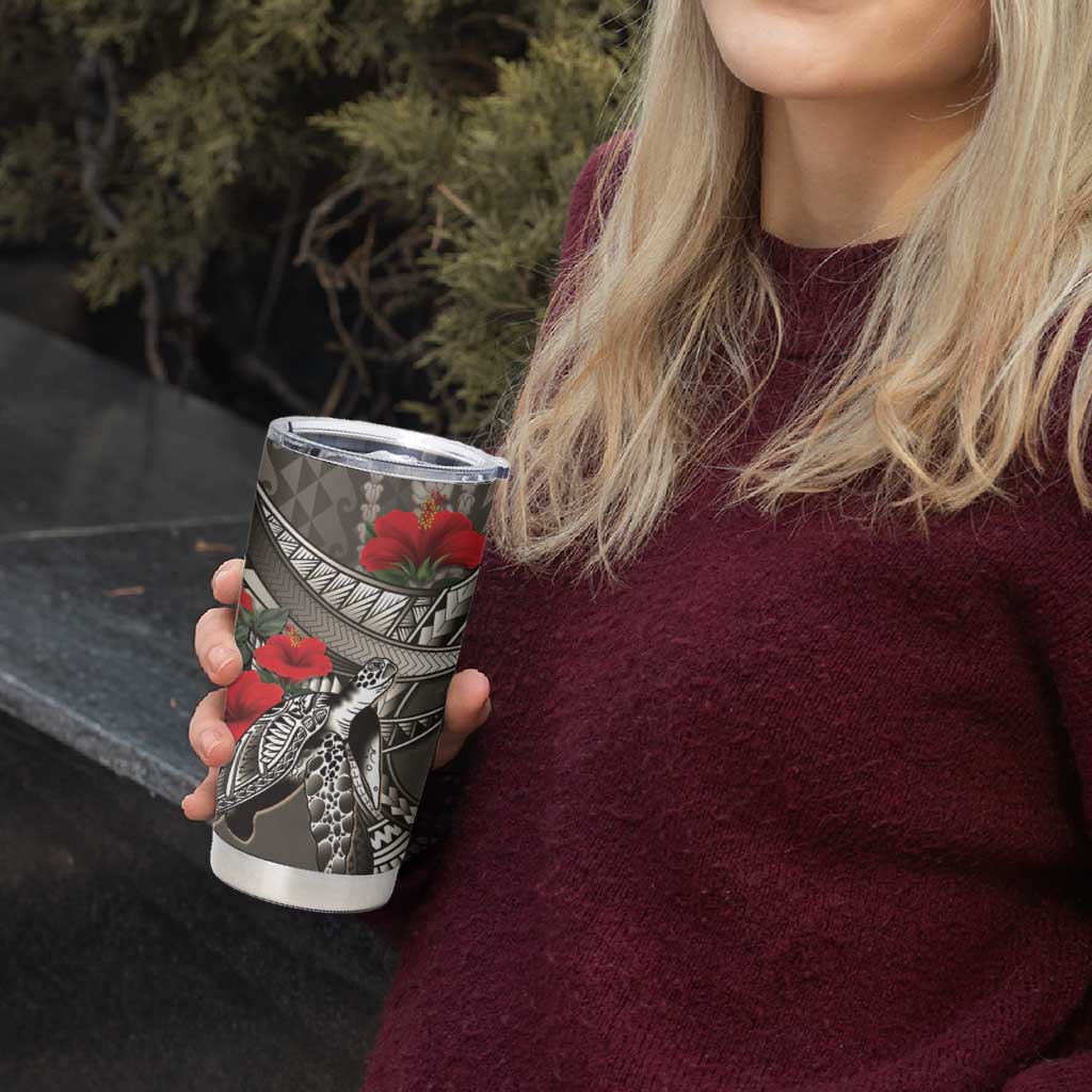 Hawaiian Honu Personalized Tumbler Cup Mocha Mousse Hibiscus Tribal Hook Pattern LT9 - Polynesian Pride
