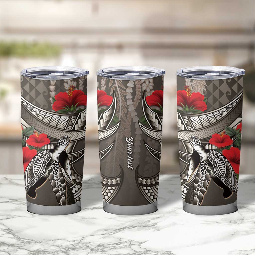 Hawaiian Honu Personalized Tumbler Cup Mocha Mousse Hibiscus Tribal Hook Pattern LT9 - Polynesian Pride