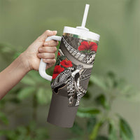 Hawaiian Honu Personalized Tumbler With Handle Mocha Mousse Hibiscus Tribal Hook Pattern LT9 - Polynesian Pride