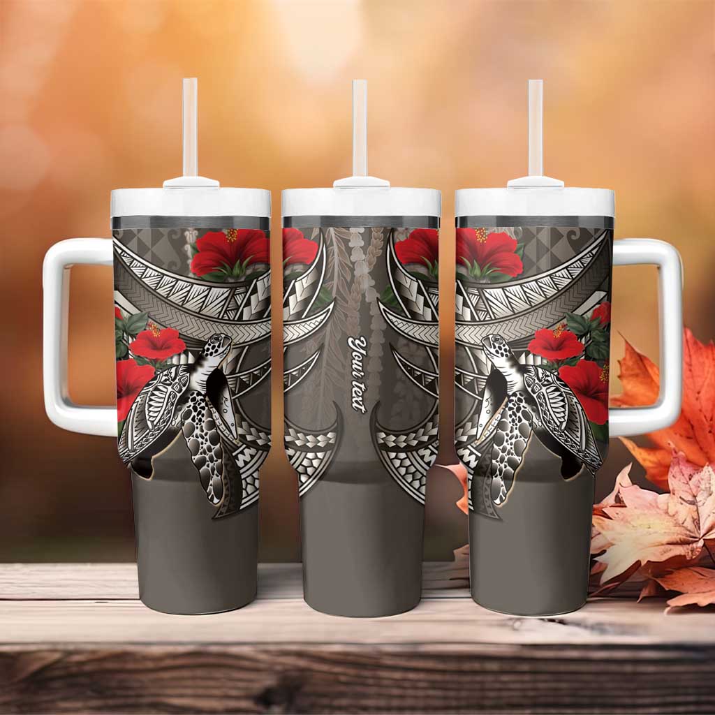 Hawaiian Honu Personalized Tumbler With Handle Mocha Mousse Hibiscus Tribal Hook Pattern LT9 - Polynesian Pride
