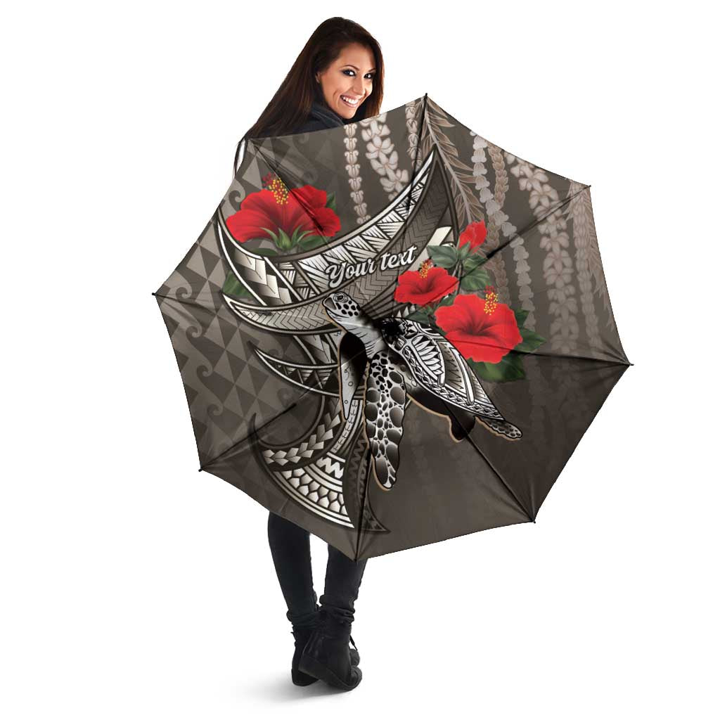 Hawaiian Honu Personalized Umbrella Mocha Mousse Hibiscus Tribal Hook Pattern