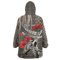 Hawaiian Honu Personalized Wearable Blanket Hoodie Mocha Mousse Hibiscus Tribal Hook Pattern LT9 - Polynesian Pride