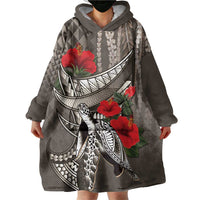 Hawaiian Honu Personalized Wearable Blanket Hoodie Mocha Mousse Hibiscus Tribal Hook Pattern LT9 - Polynesian Pride
