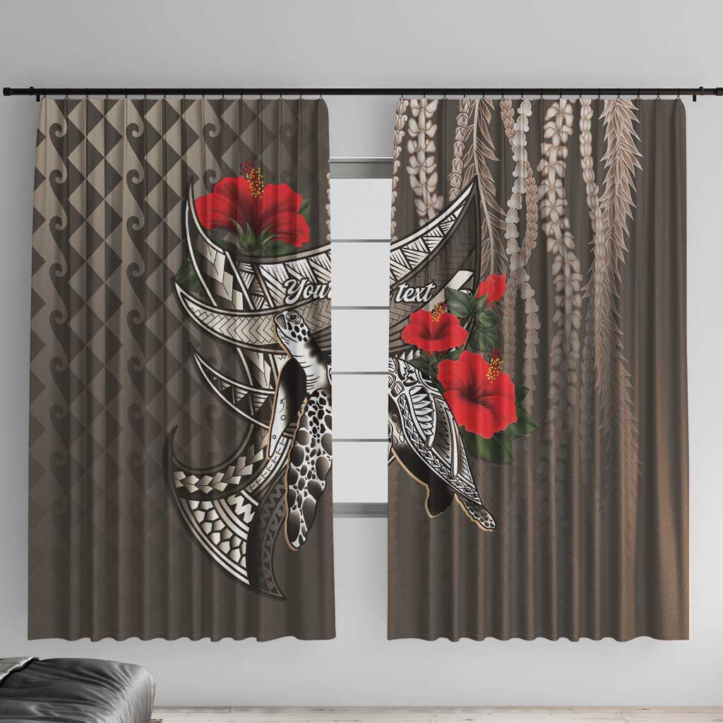 Hawaiian Honu Personalized Window Curtain Mocha Mousse Hibiscus Tribal Hook Pattern LT9 With Hooks Mocha - Polynesian Pride
