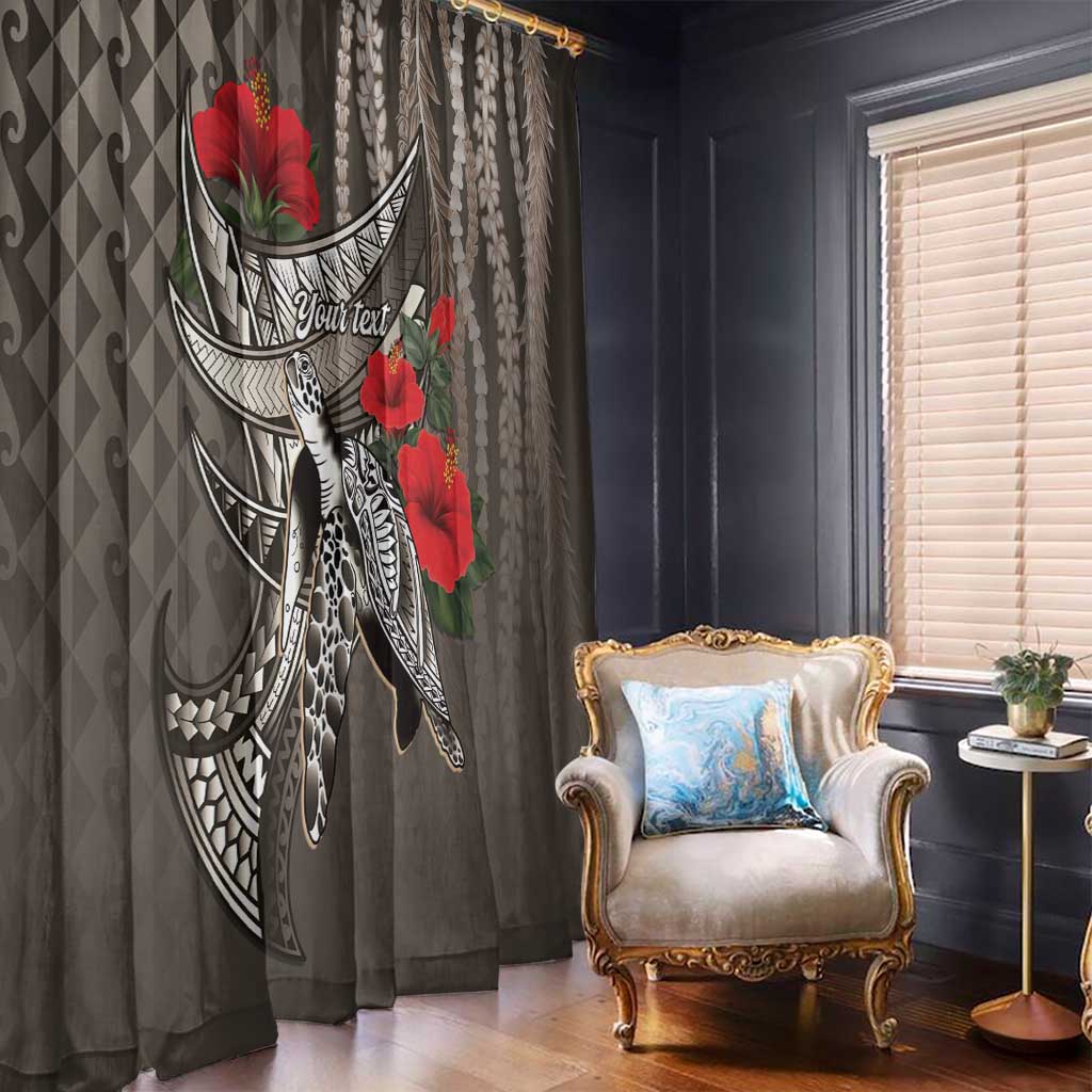 Hawaiian Honu Personalized Window Curtain Mocha Mousse Hibiscus Tribal Hook Pattern LT9 - Polynesian Pride