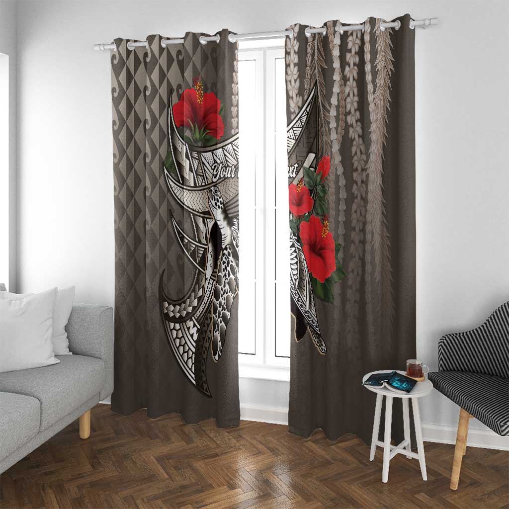 Hawaiian Honu Personalized Window Curtain Mocha Mousse Hibiscus Tribal Hook Pattern LT9 With Grommets Mocha - Polynesian Pride