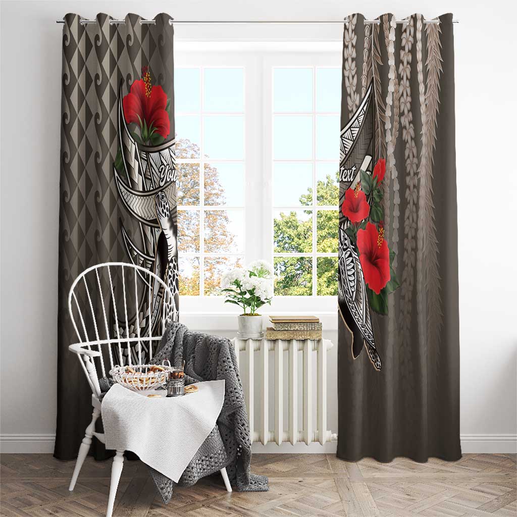 Hawaiian Honu Personalized Window Curtain Mocha Mousse Hibiscus Tribal Hook Pattern LT9 - Polynesian Pride