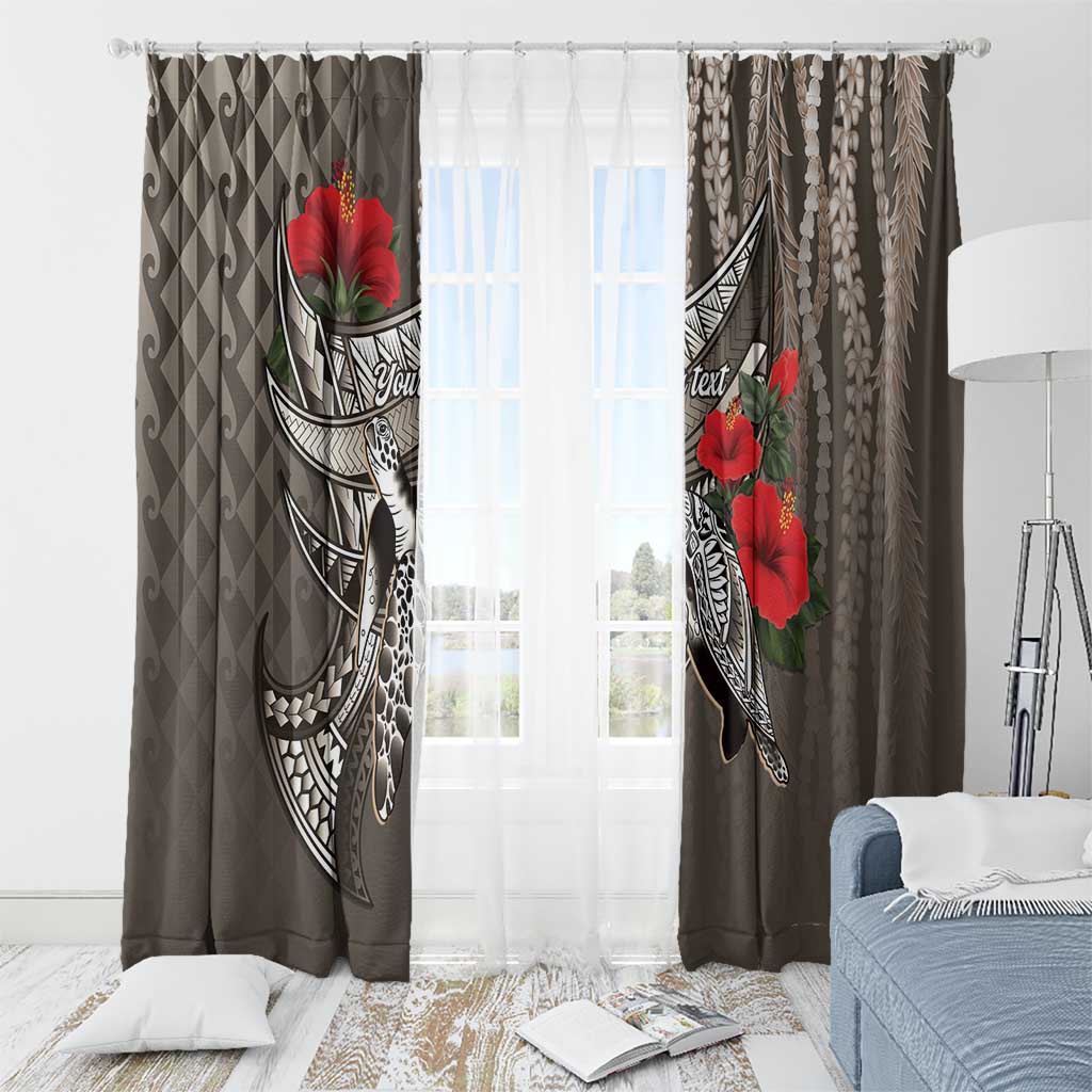 Hawaiian Honu Personalized Window Curtain Mocha Mousse Hibiscus Tribal Hook Pattern LT9 - Polynesian Pride