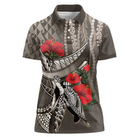 Hawaiian Honu Personalized Women Polo Shirt Mocha Mousse Hibiscus Tribal Hook Pattern LT9 Female Mocha - Polynesian Pride
