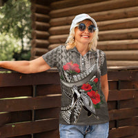 Hawaiian Honu Personalized Women Polo Shirt Mocha Mousse Hibiscus Tribal Hook Pattern LT9 - Polynesian Pride