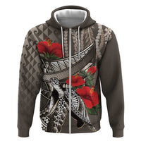 Hawaiian Honu Personalized Zip Hoodie Mocha Mousse Hibiscus Tribal Hook Pattern LT9 Zip Hoodie Mocha - Polynesian Pride
