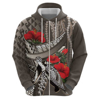 Hawaiian Honu Personalized Zip Hoodie Mocha Mousse Hibiscus Tribal Hook Pattern LT9 - Polynesian Pride