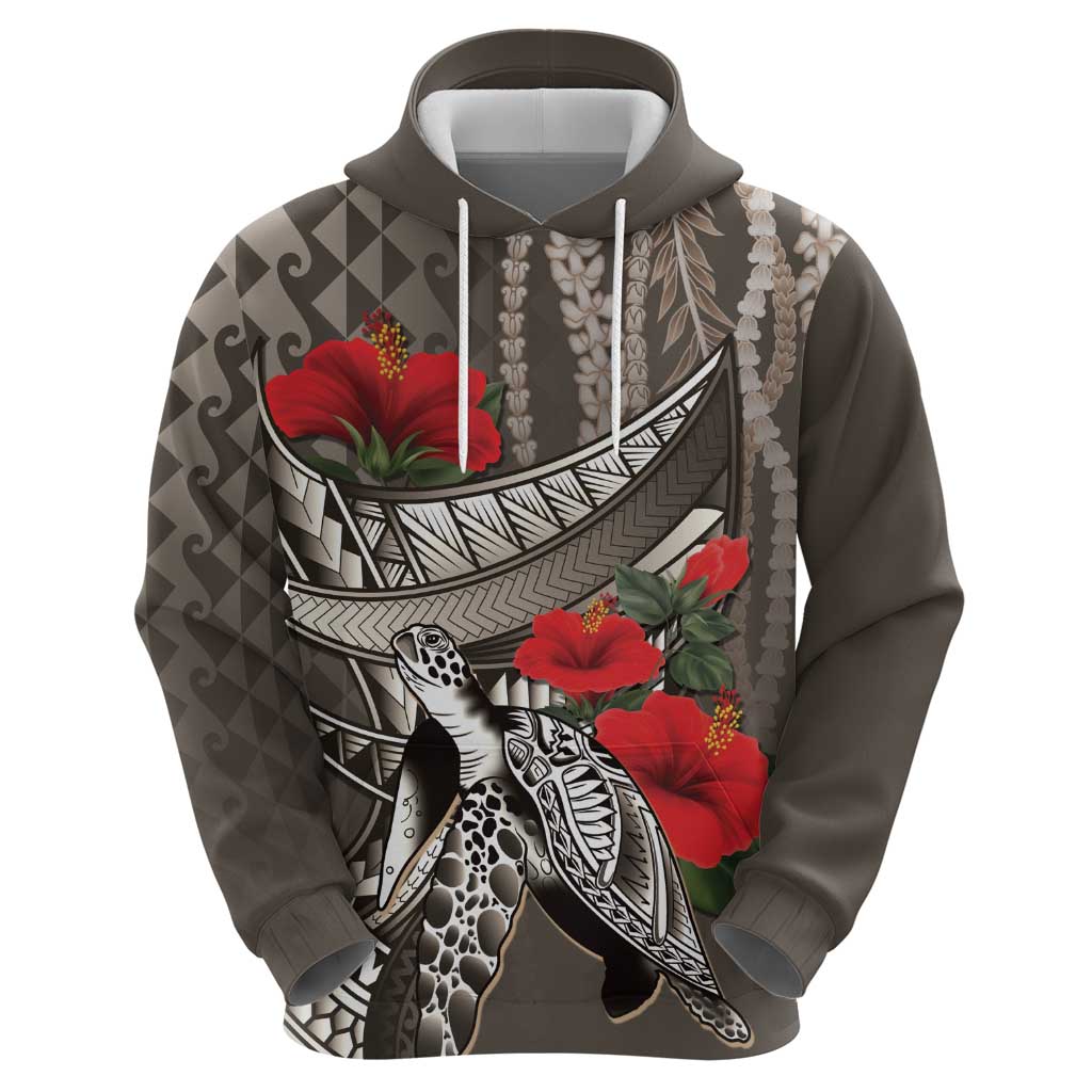 Hawaiian Honu Personalized Zip Hoodie Mocha Mousse Hibiscus Tribal Hook Pattern LT9 - Polynesian Pride