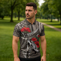 Hawaiian Honu Personalized Zipper Polo Shirt Mocha Mousse Hibiscus Tribal Hook Pattern LT9 - Polynesian Pride